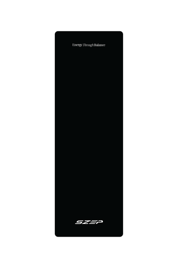 SZEP Black Yoga Mat with 'Energy Through Balance' printed on top of mat. Mat has a brushed finish