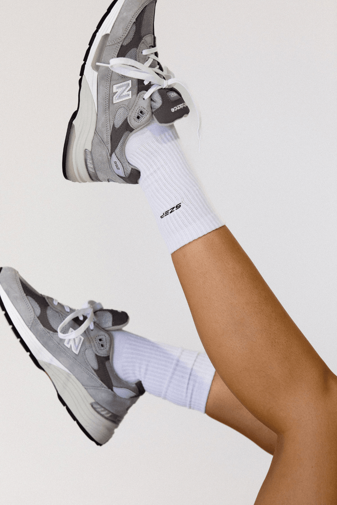 SZEP white high sock with black SZEP embroidered