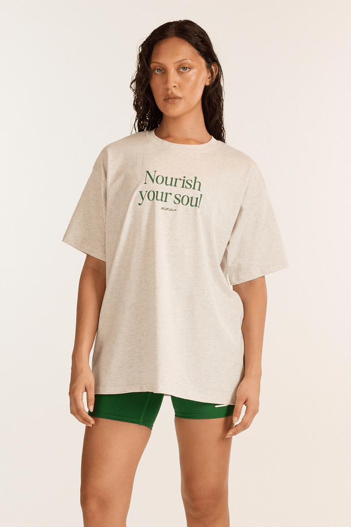 Nourish Oversized Classic Tee - White Marle / Eden